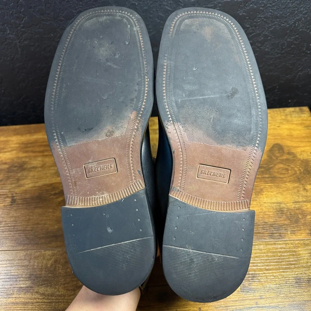 Skechers Square Toe Black Leather Slip-On Loafers Mens EU 46 US 12